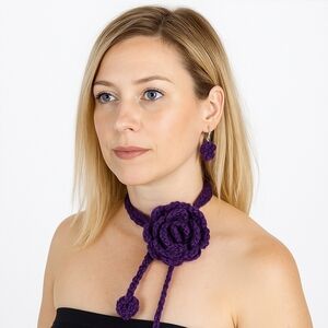 Handmade Purple Crochet Flower Necklace Belt Accessory Multiway Rose Purse charm